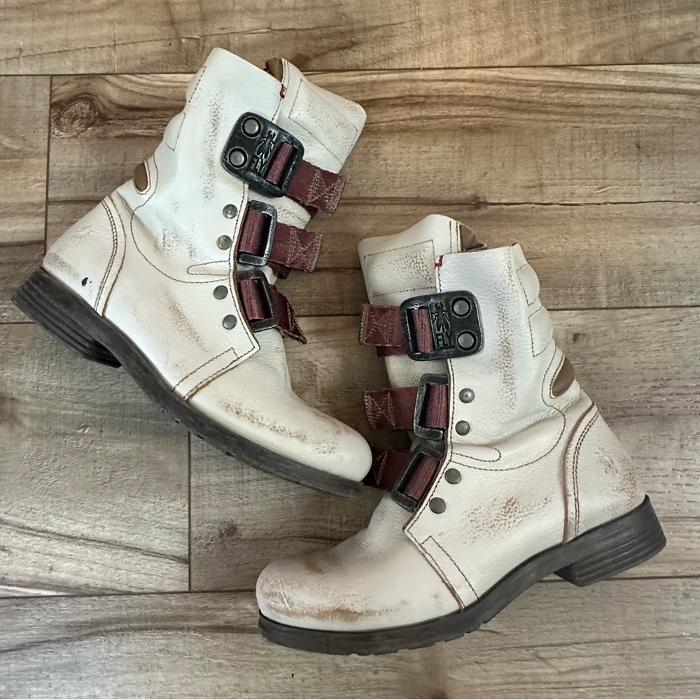 🏍 Fly London | Kiff Moto Boot | 38 | RARE finish (metallic white + wine) 🏍